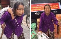 Lưng còng, bà cụ chống gậy vác đồ đạc đi ủng hộ miền Trung: 'Con đi vào miền Trung à, cho bà gửi thùng mì tôm với'