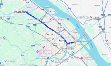 Từ sân bay Cần Thơ đến bến Ninh Kiều bao xa?