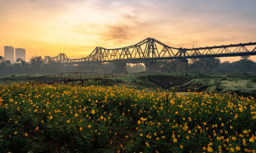 Bãi bồi ngập rác chân cầu Long Biên “hô biến” thành vườn hoa tuyệt đẹp, thu hút giới trẻ đến check-in từ sáng sớm