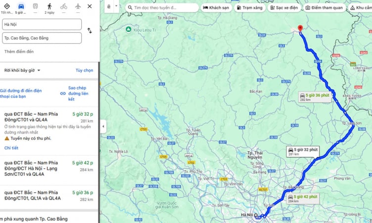Từ Hà Nội đi Cao Bằng bao nhiêu km?