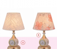 Đèn để bàn phòng ngủ trang trí chao vải họa tiết kết hợp đồng hồ mã DB-192122