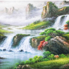 Tranh sơn dầu phong cảnh thiên nhiên thác nước mã P56