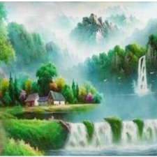 Tranh sơn dầu phong cảnh thiên nhiên thác nước mã P32