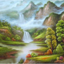 Tranh sơn dầu phong cảnh thiên nhiên thác nước mã P35