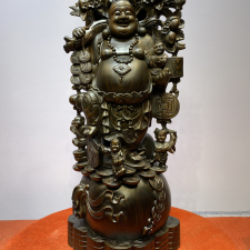 Tượng Phật Di Lặc gánh đào - Tượng Phật Di Lặc gỗ mun hoa cao 80cm