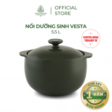 Nồi sứ dùng cho bếp từ - Nồi dưỡng sinh Minh Long Vesta 5.5L Healthycook màu xanh rêu