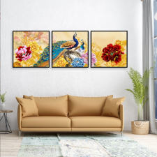 Tranh đôi chim công và hoa mẫu đơn treo tường phòng khách PT1252