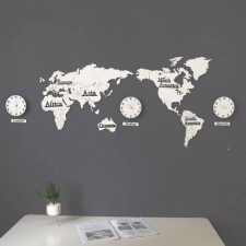 Đồng hồ hình bản đồ thế giới 3 đồng hồ màu trắng DH00224