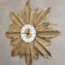 Đồng hồ sắt nghệ thuật treo tường decor lá vàng 80cm DH00256
