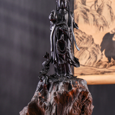 Tượng Phật Bà Quan Âm gỗ mun sừng 46cm