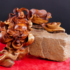 Tượng Phật Di Lặc ngồi sen đá gỗ hương SP744 