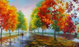 Tranh sơn dầu phong cảnh mùa thu treo tường lãng mạn