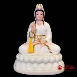  	Tượng Mẹ Quan Âm Ngồi Đế Sen To Bột Đá Ngọc Hán Bạch 30cm, 35cm, 40cm, 48cm