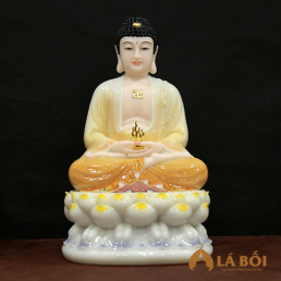  	Tượng Phật Thích Ca Ngồi Đài Sen Sơn Vàng, Bằng Bột Đá, Cao 40cm
