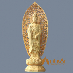  	Tượng Gỗ Đức Quan Âm Đứng, Bằng Gỗ Hoàng Dương, Cao 28cm