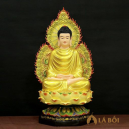  	Tượng Phật Thích Ca Ngồi Đài Sen Có Lá Đề Sơn Vẽ Cao Cấp Bằng Composite Cao 70cm