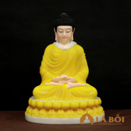  	Tượng Bổn Sư Thích Ca Ngồi Tĩnh Tâm Bằng Bột Đá Màu Hổ Phách, Cao 40cm