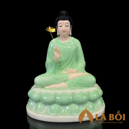  	Tượng Bổn Sư Thích Ca Liên Hoa Ngồi Đài Sen Mầu Xanh Ngọc Bằng Bột Đá, Cao 40cm