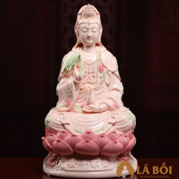  	Tượng Quan Âm Sứ Màu Hồng Cao 28cm