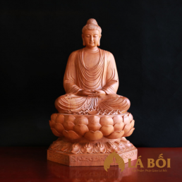  	Tượng Phật Bổn sư Thích Ca Tĩnh Tâm Ngồi Đài Sen Bằng Gỗ Hương, Cao 60cm