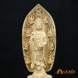  	Tượng Phật Bồ Tát Quán Thế Âm Gỗ Bách, Cao 43cm
