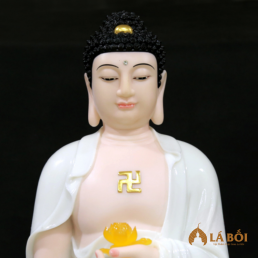  	Tượng Phật A Di Đà Đứng, Bột Đá Trắng Da Hồng. Cao 88cm