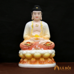  	Tượng A Di Đà Ngồi Đế Sen Sơn Hồng, Bằng Bột Đá, Cao 35cm