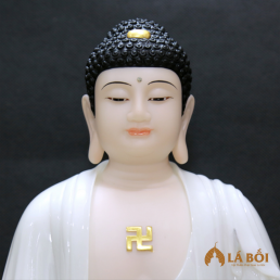  	Tượng A Di Đà Ngồi Đài Sen, Bột Đá Trắng, Cao 30cm, 40cm, 48cm