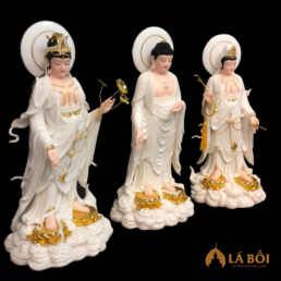  	Bộ Tây Phương Tam Thánh Non Nước Đứng, Chất Liệu Bột Đá Trắng Viền Vàng, Nhiều Kích Cỡ: 48cm, 66cm, 91.5cm