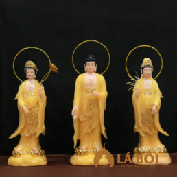 Bộ Tượng Tây Phương Tam Thánh Đứng Song Liên, Bột Đá Màu Thạch Anh, 48cm
