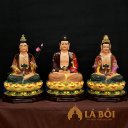 Bộ Tượng Tây Phương Tam Thánh Ngồi, Composite Sơn Cao Cấp, 60cm