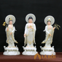  	Bộ Tượng Tây Phương Tam Thánh Đứng, Chất liệu Bột Đá Thạch Ngọc Viền Vàng, 48 cm