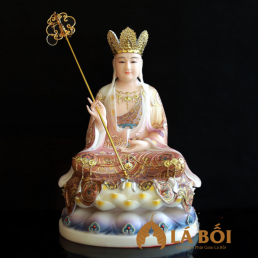  	Tượng Bồ Tát Địa Tạng Ngồi Đế Sen To, Chất liêu· Bột Đá Vẽ Gấm, Cao 48cm