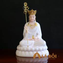  	Tượng Bồ Tát Địa Tạng Ngồi Đế Sen, Chất Liệu Bột Đá Hồng, Cao 40cm