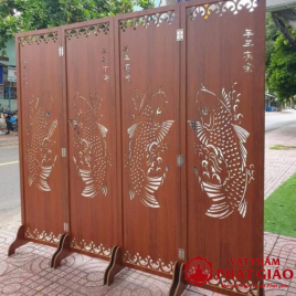  	Bình Phong Phòng Thờ Bằng Gỗ Tranh Hoa Sen, Kích Thước 50x180cm