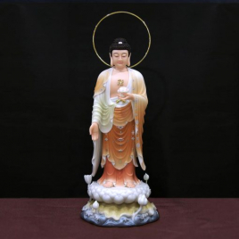  	Tượng A Di Đà Đứng Bằng Bột Đá Sơn Màu Có Hào Quang, Cao 88cm