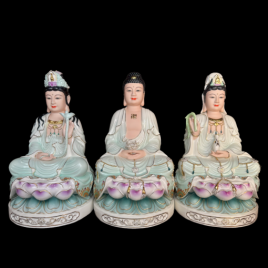 	Tượng Tây Phương Tam Thánh Sứ Màu Xanh, Tím Cao 30cm
