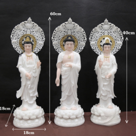  	Bộ Tượng Tây Phương Tam Thánh Bột Đá Trắng Viền Vàng Cao 30cm, 40cm, 48cm