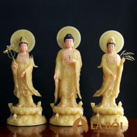  	Bộ Tượng Tây Phương Tam Thánh Bằng Bột Đá Thạch Anh Viền Vàng, 48cm