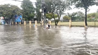 Mưa 30 phút, phố biến thành sông, người dân lội bì bõm giữa trung tâm phía Tây Quảng Ngãi 