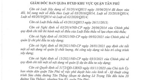 Chỉ trong 1 ngày, Công ty Phú Tân trúng 2 gói thầu ở quận Tân Phú