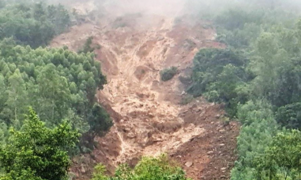 Bình Định: Hàng ngàn tấn đất đá sạt lở từ đỉnh núi cao 300m, sơ tán hàng chục hộ dân