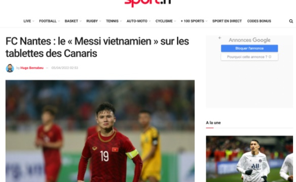 Báo Pháp tiết lộ CLB Nantes ở giải Ligue 1 muốn chiêu mộ Quang Hải