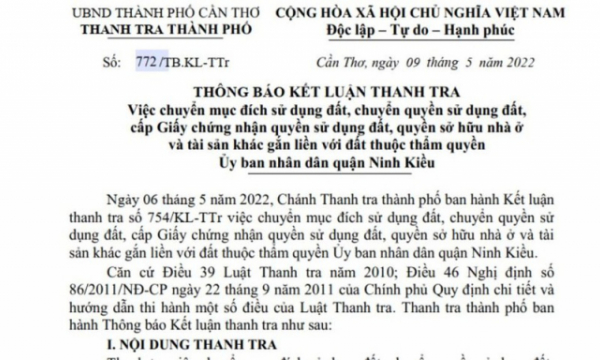 Thanh tra Cần Thơ kiến nghị công an làm rõ sai phạm đất đai ở Ninh Kiều dính đến nhiều cán bộ