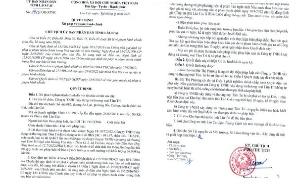 Đổ thải trái phép, một đoanh nghiệp ở Lào Cai bị xử phạt 90 triệu đồng