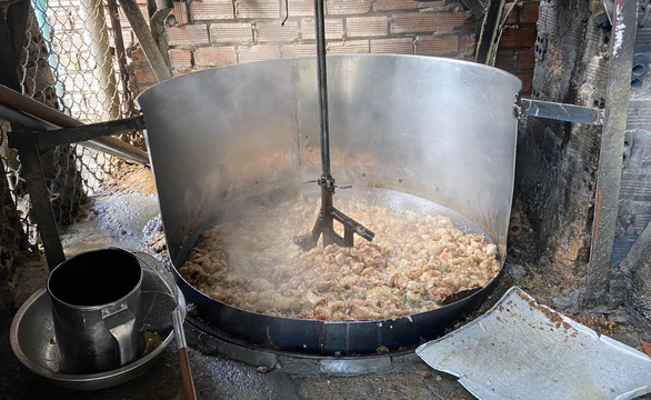 Mua mỡ heo, da heo đổ đống dưới sàn nhà rồi chế biến thành dầu, tóp mỡ