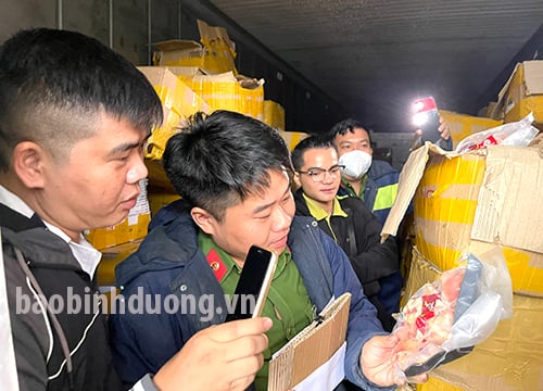    Kiểm tra kho hàng thực phẩm đông lạnh quy mô lớn tại Thuận An, chủ hàng chưa chứng minh được nguồn gốc