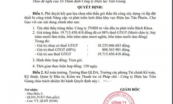 Công ty Bách Khoa: 1 tháng trúng 6 gói thầu tại Điện lực Tiền Giang
