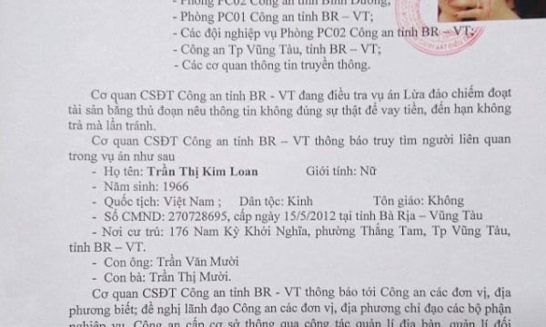 Vụ việc vỡ nợ hơn trăm tỷ đồng ở Bà Rịa-Vũng Tàu: 'Sẽ truy nã nếu không tìm được Trần Thị Kim Loan'