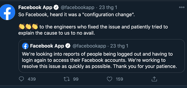 Facebook thông tin sau sự cố hàng loạt tài khoản bị đăng xuất